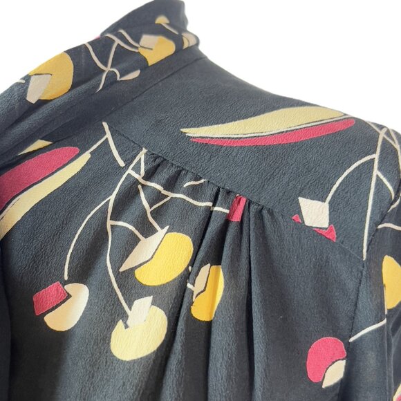 What Goes Around Comes Around 100% Silk Bow Blouse | Vintage 80s Art Deco size M - Picture 3 of 12